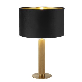 Lampe à poser metal dore moleté, Abatjour velours Noir interieur doré E27 60w Haut 63cm Diam 40cm LONDON 1LT