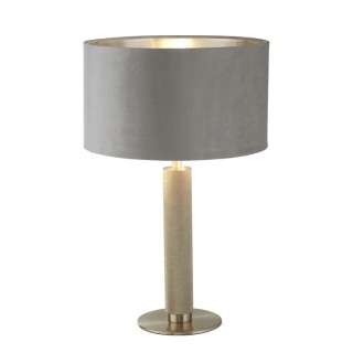 Lampe à poser metal argent satine moleté, Abatjour velours Bleu interieur argent E27 60w Haut 63cm Diam 40cm LONDON 1LT