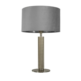 Lampe à poser metal argent satine moleté, Abatjour velours Bleu interieur argent E27 60w Haut 63cm Diam 40cm LONDON 1LT