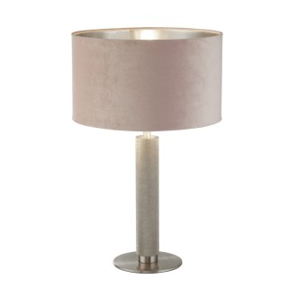 Lampe à poser metal argent satine moleté, Abatjour velours Rose interieur argent E27 60w Haut 63cm Diam 40cm LONDON 1LT