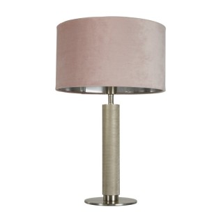 Lampe à poser metal argent satine moleté, Abatjour velours Rose interieur argent E27 60w Haut 63cm Diam 40cm LONDON 1LT