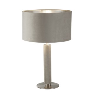 Lampe à poser metal argent satine moleté, Abatjour velours Taupe interieur argent E27 60w Haut 63cm Diam 40cm LONDON 1LT