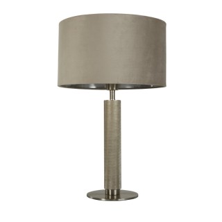 Lampe à poser metal argent satine moleté, Abatjour velours Taupe interieur argent E27 60w Haut 63cm Diam 40cm LONDON 1LT