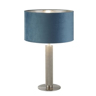 Lampe à poser metal argent satine moleté, Abatjour velours Bleu interieur argent E27 60w Haut 63cm Diam 40cm LONDON 1LT