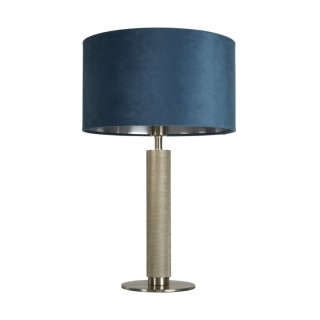 Lampe à poser metal argent satine moleté, Abatjour velours Bleu interieur argent E27 60w Haut 63cm Diam 40cm LONDON 1LT