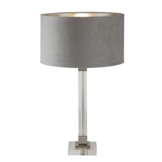 Lampe à poser Cristal, Nickel satine Abatjour Velours Gris interieur Argent E27 Max 60w Haut 67cm Diam 38cm SCARBOROUGH