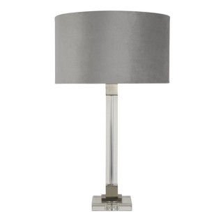 Lampe à poser Cristal, Nickel satine Abatjour Velours Gris interieur Argent E27 Max 60w Haut 67cm Diam 38cm SCARBOROUGH