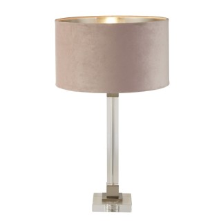 Lampe à poser Cristal, Nickel satine Abatjour Velours Rosé interieur Argent E27 Max 60w Haut 67cm Diam 38cm SCARBOROUGH