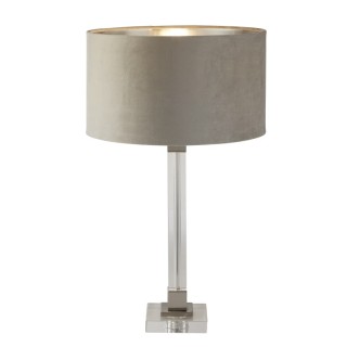 Lampe à poser Cristal, Nickel satine Abatjour Velours Taupe interieur Argent E27 Max 60w Haut 67cm Diam 38cm SCARBOROUGH