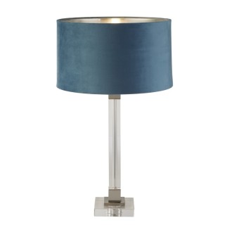 Lampe à poser Cristal, Nickel satine Abatjour Velours Bleu interieur Argent E27 Max 60w Haut 67cm Diam 38cm SCARBOROUGH