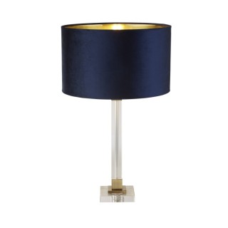 Lampe à poser Cristal, Laiton Abatjour Velours Bleu Marine interieur Doré E27 Max 60w Haut 67cm Diam 38cm SCARBOROUGH