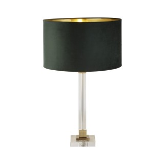 Lampe à poser Cristal, Laiton Abatjour Velours Vert interieur Doré E27 Max 60w Haut 67cm Diam 38cm SCARBOROUGH