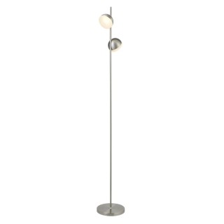 Lampadaire argent satine et sphere givré blanc, led 11w 981 lumens 3000k Haut 142cm Diam 20cm TULLY 2LT LED