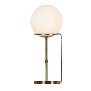 Lampe à poser, Laiton antique, cable tresse noir, abatjour sphere verre blanc opal E27 Max 60w Haut 50cm Diam 20cm SPHERE 1LT