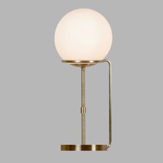 Lampe à poser, Laiton antique, cable tresse noir, abatjour sphere verre blanc opal E27 Max 60w Haut 50cm Diam 20cm SPHERE 1LT