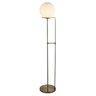 Lampadaire, Laiton antique, cable tresse noir, abatjour sphere verre blanc opal E27 Max 60w Haut 145cm Diam 28cm SPHERE 1LT