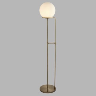 Lampadaire, Laiton antique, cable tresse noir, abatjour sphere verre blanc opal E27 Max 60w Haut 145cm Diam 28cm SPHERE 1LT