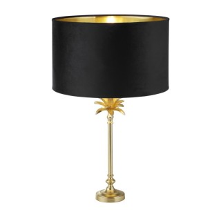 Lampe à poser laiton satine et abatjour velour Noir, Doré Interieur E27 max 60w Haut 65cm Diam 40cm