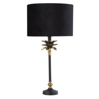 Lampe à poser laiton satine et abatjour velour Noir, Doré Interieur E27 max 60w Haut 65cm Diam 40cm