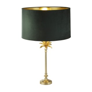 Lampe à poser laiton satine et Abatjour velours Vert, Doré Interieur E27 max 60w Haut 65cm Diam 40cm PALM 1LT