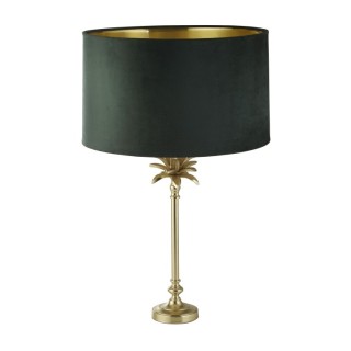 Lampe à poser laiton satine et Abatjour velours Vert, Doré Interieur E27 max 60w Haut 65cm Diam 40cm PALM 1LT