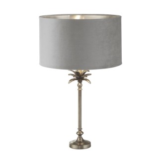 Lampe à poser metal nickel antique et abatjour velour Gris, argent Interieur E27 max 60w Haut 65cm Diam 38cm PALM 1LT