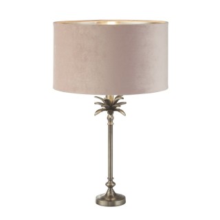 Lampe à poser metal nickel antique et abatjour velour Rose, argent Interieur E27 max 60w Haut 65cm Diam 38cm PALM 1LT