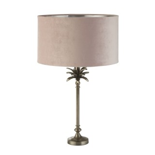 Lampe à poser metal nickel antique et abatjour velour Rose, argent Interieur E27 max 60w Haut 65cm Diam 38cm PALM 1LT