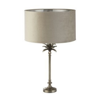 Lampe à poser metal nickel antique et abatjour velour Taupe, argent Interieur E27 max 60w Haut 65cm Diam 38cm PALM 1LT