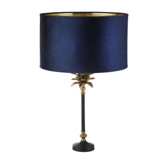 Lampe à poser metal noir et laiton antique et abatjour velour Marine, Doré Interieur E27 max 60w Haut 65cm Diam 40cm PALM 1LT