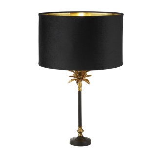 Lampe à poser metal noir et laiton antique et abatjour velour Noir, Doré Interieur E27 max 60w Haut 65cm Diam 40cm PALM 1LT