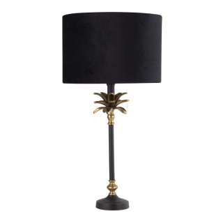 Lampe à poser metal noir et laiton antique et abatjour velour Noir, Doré Interieur E27 max 60w Haut 65cm Diam 40cm PALM 1LT