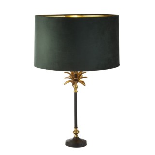 Lampe à poser metal noir et laiton antique et abatjour velour Vert, Doré Interieur E27 max 60w Haut 65cm Diam 40cm PALM 1LT