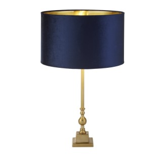 Lampe à poser Base Pied laiton antique Abatjour velours bleu marine interieur doré E27 max 60w Haut 67cm Diam 40cm WHITBY