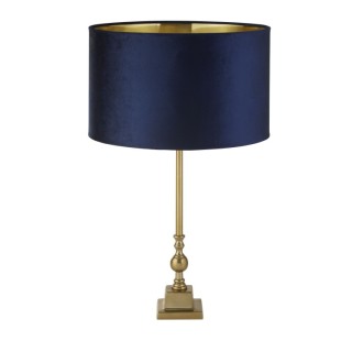 Lampe à poser Base Pied laiton antique Abatjour velours bleu marine interieur doré E27 max 60w Haut 67cm Diam 40cm WHITBY