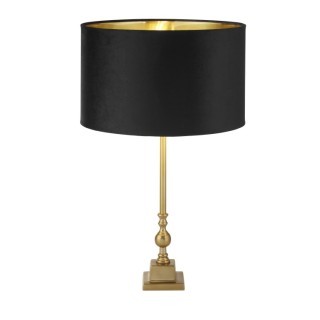 Lampe à poser Base Pied laiton antique Abatjour velours Noir interieur doré E27 max 60w Haut 67cm Diam 40cm WHITBY