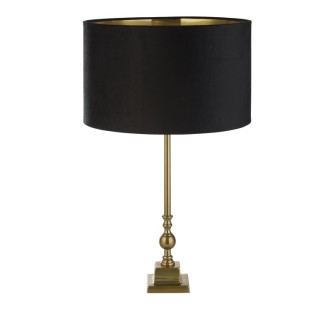 Lampe à poser Base Pied laiton antique Abatjour velours Noir interieur doré E27 max 60w Haut 67cm Diam 40cm WHITBY