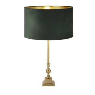 Lampe à poser Base Pied laiton antique Abatjour velours Vert interieur doré E27 max 60w Haut 67cm Diam 40cm WHITBY