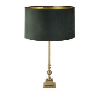 Lampe à poser Base Pied laiton antique Abatjour velours Vert interieur doré E27 max 60w Haut 67cm Diam 40cm WHITBY