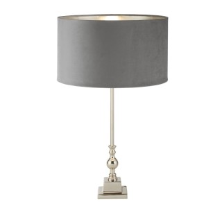 Lampe à poser Metal Chrome et Abatjour velours Gris intérieur argent E27 max 60w Haut 67cm Diam 38cm WHITBY