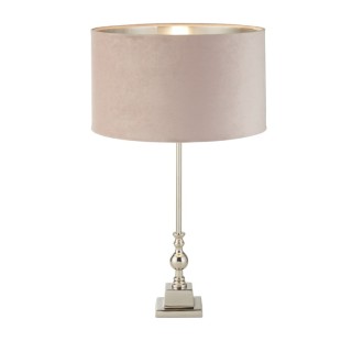 Lampe à poser Metal Chrome et Abatjour velours Rose intérieur argent E27 max 60w Haut 67cm Diam 38cm WHITBY