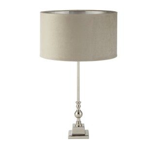 Lampe à poser Metal Chrome et Abatjour velours Taupe intérieur argent E27 max 60w Haut 67cm Diam 38cm WHITBY