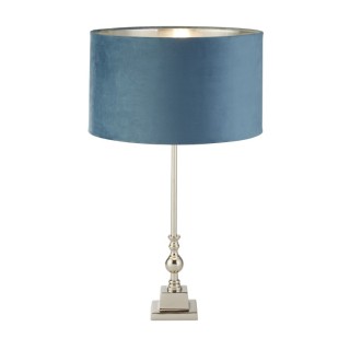 Lampe à poser Metal Chrome et Abatjour velours Bleu intérieur argent E27 max 60w Haut 67cm Diam 38cm WHITBY