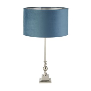 Lampe à poser Metal Chrome et Abatjour velours Bleu intérieur argent E27 max 60w Haut 67cm Diam 38cm WHITBY