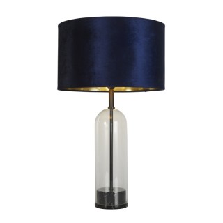 Lampe à poser pied Verre base marbre noir et Abatjour bleu marine E27 max 60w Haut 51cm Diam 60w OXFORD