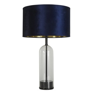 Lampe à poser pied Verre base marbre noir et Abatjour bleu marine E27 max 60w Haut 51cm Diam 60w OXFORD