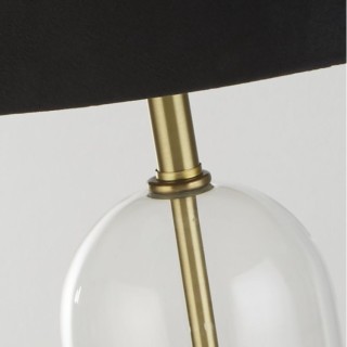 Lampe à poser Pied verre base laiton satine, Abatjour velours Noir interieur doré, E27 60w max, Haut 51cm Diam 18cm OXFORD