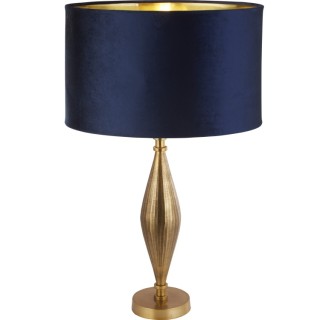 Lampe à poser Base pied Laiton antique Abatjour velours Bleu marine E27 max 60w Haut 70cm Diam 40cm RYE