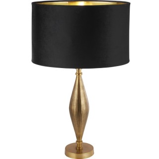 Lampe à poser Base pied Laiton antique Abatjour velours Noir E27 max 60w Haut 70cm Diam 40cm RYE