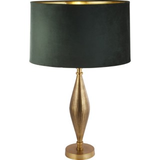 Lampe à poser Base pied Laiton antique Abatjour velours Vert E27 max 60w Haut 70cm Diam 40cm RYE